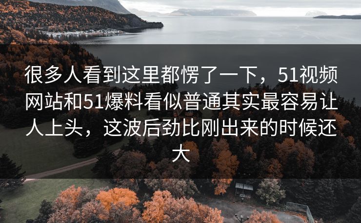 很多人看到这里都愣了一下，51视频网站和51爆料看似普通其实最容易让人上头，这波后劲比刚出来的时候还大
