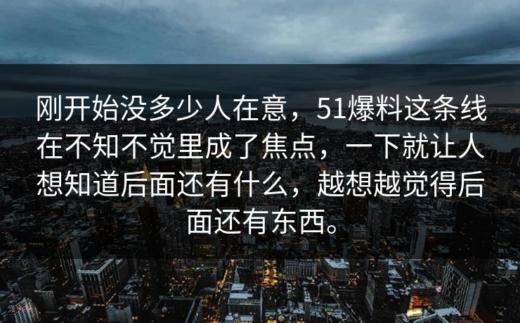 刚开始没多少人在意，51爆料这条线在不知不觉里成了焦点，一下就让人想知道后面还有什么，越想越觉得后面还有东西。  第1张