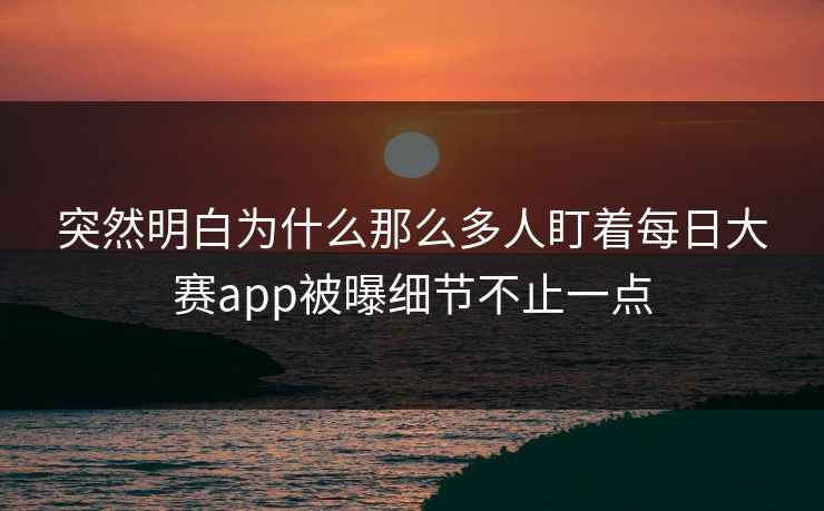 突然明白为什么那么多人盯着每日大赛app被曝细节不止一点