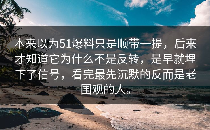本来以为51爆料只是顺带一提，后来才知道它为什么不是反转，是早就埋下了信号，看完最先沉默的反而是老围观的人。