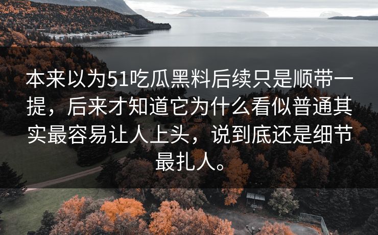 本来以为51吃瓜黑料后续只是顺带一提，后来才知道它为什么看似普通其实最容易让人上头，说到底还是细节最扎人。